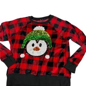 Third wish womens Large Top Pajama lounge wear buffalo Plaid winter sequin cozy